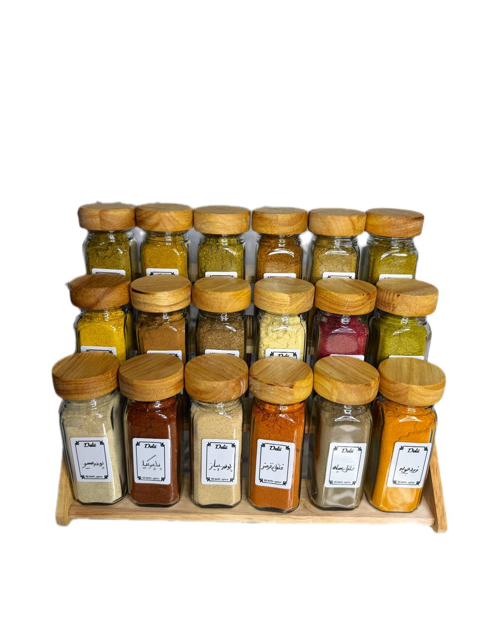 جا ادویه ۱۸ تایی درب چوبی با استند دو حالته ( با ادویه مرغوب اهواز) (ارسال رایگان)