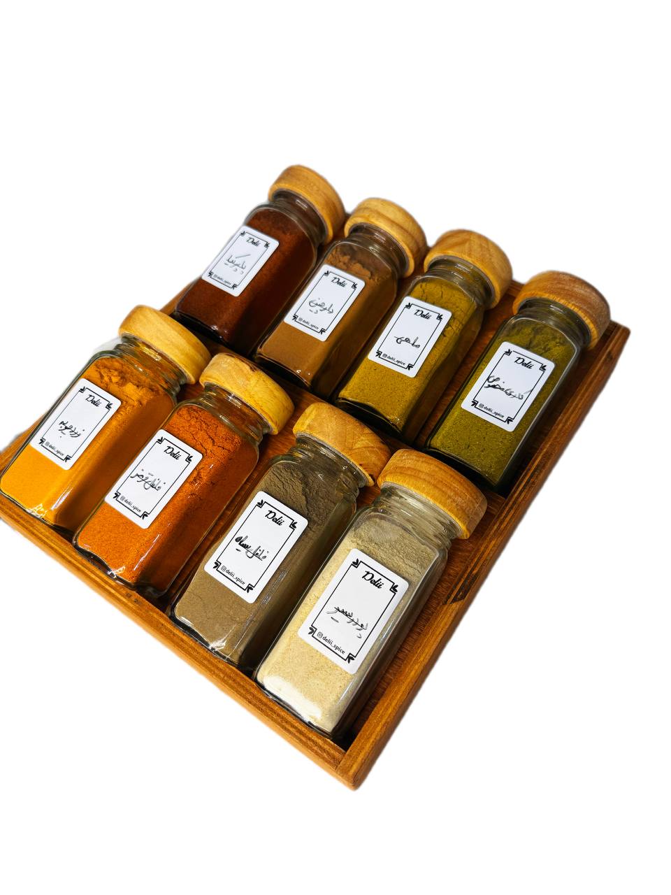 جا ادویه ی ۸ تایی درب چوبی با استند کشویی (با ادویه ی مرغوب اهواز)(ارسال رایگان)