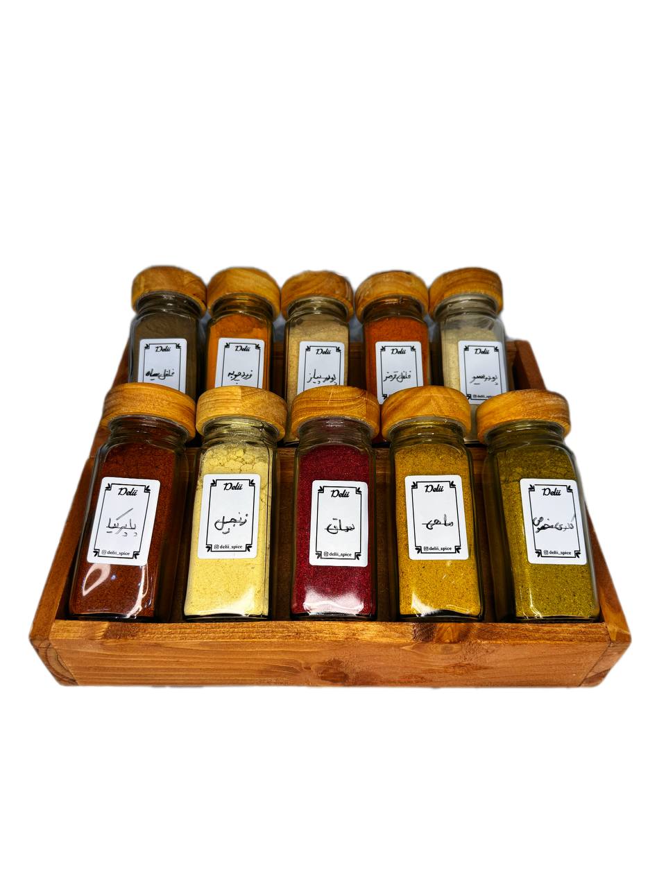 جا ادویه ی ۱۰ تایی درب چوبی با استند کشویی (با ادویه ی مرغوب اهواز)(ارسال رایگان)